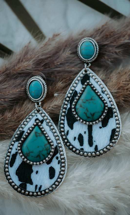 Leopard White & Black Turquoise Earrings