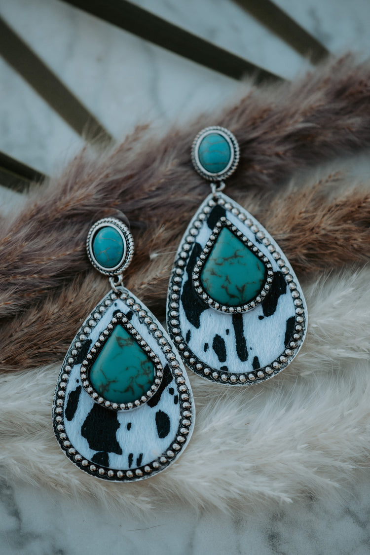 Leopard White & Black Turquoise Earrings
