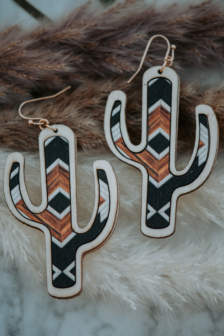 Cactus Wooden Black & Brown Drop Earrings