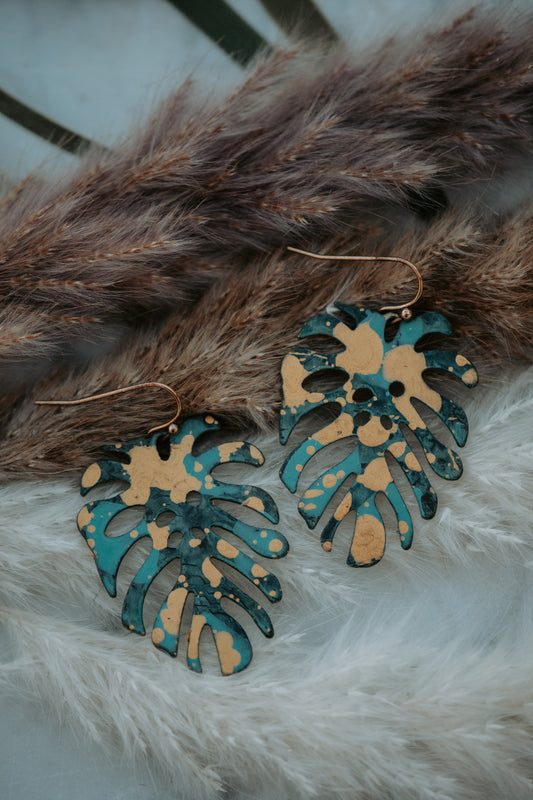 Monstera Brass Drop Earrings