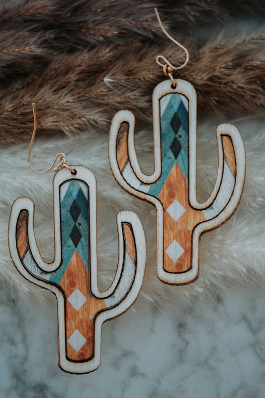 Cactus Wooden Yellow Multi Drop Earrings