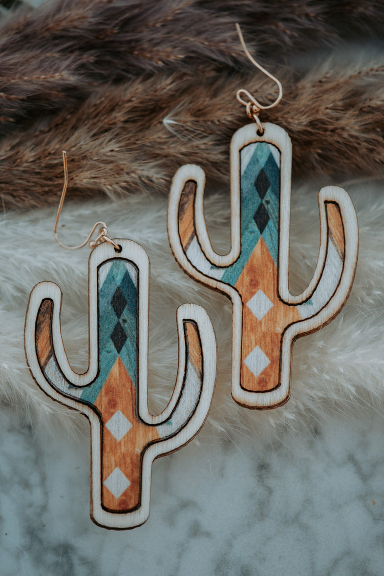 Cactus Wooden Yellow Multi Drop Earrings