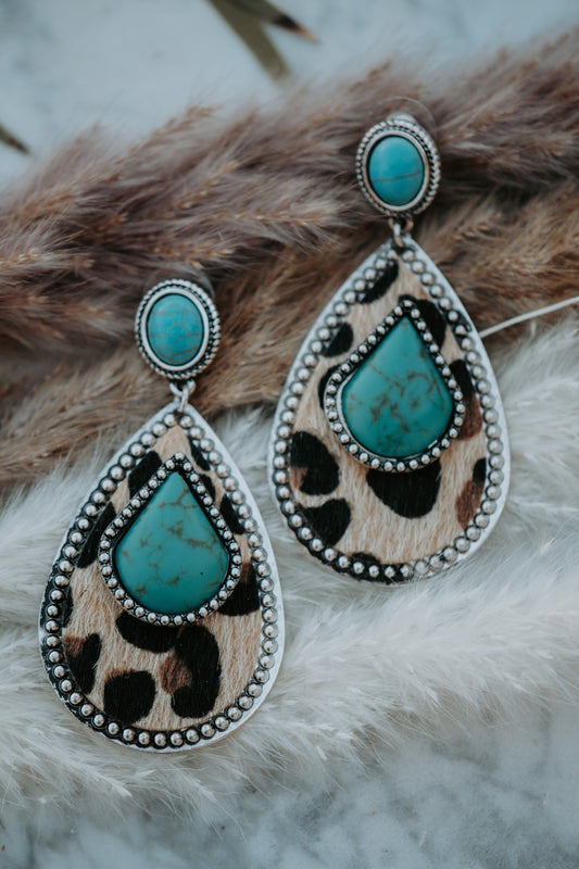 Leopard Beige Turquoise Earrings