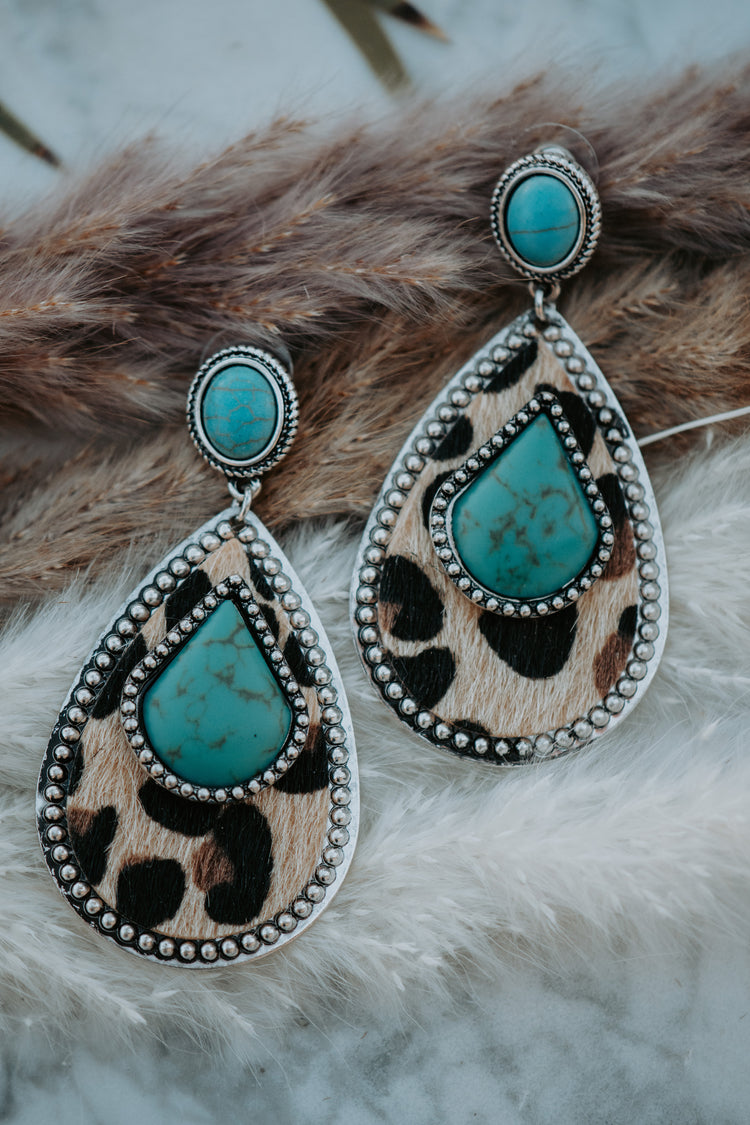Leopard Beige Turquoise Earrings