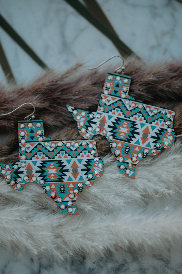Texas Aztec Brass Drop Earrings