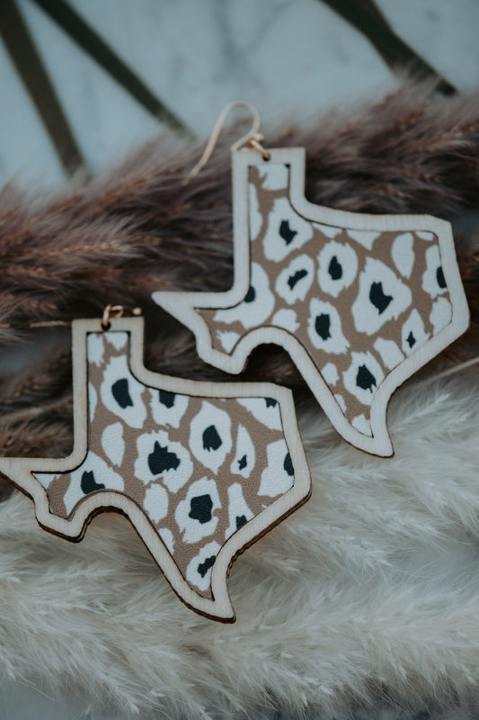 Texas Leopard Wooden Drop Earrings