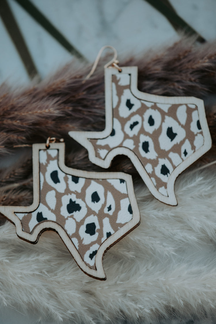 Texas Leopard Wooden Drop Earrings