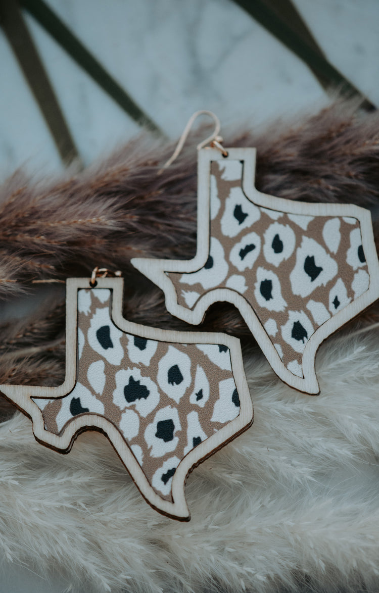 Texas Leopard Wooden Drop Earrings