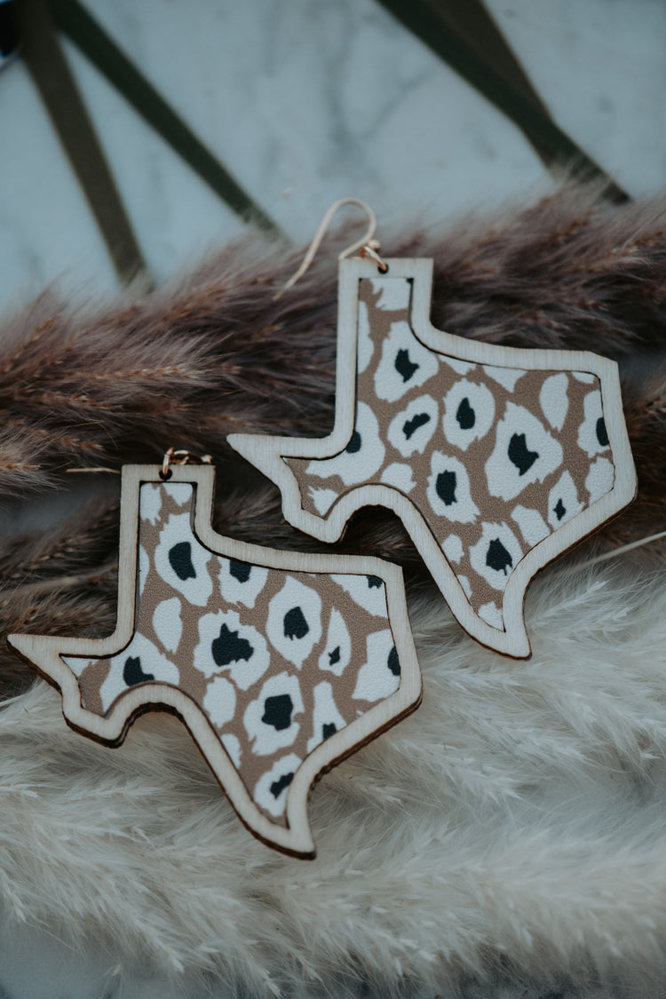 Texas Leopard Wooden Drop Earrings