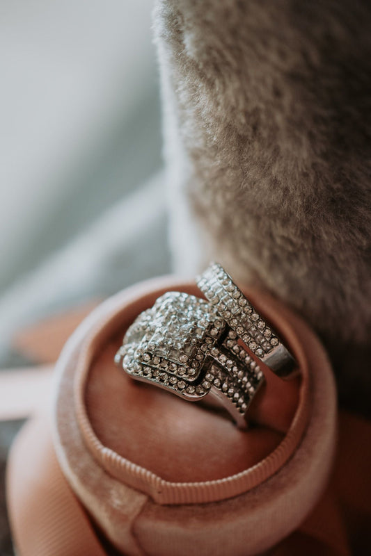 Our Pieces Fit Emerald Cut 2PC Sterling Silver Ring Set