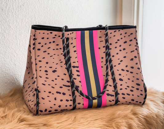 Cora - Mauve Printed Dots Neoprene Tote