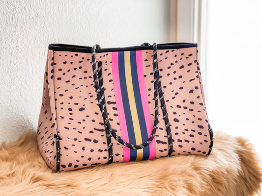Cora - Mauve Printed Dots Neoprene Tote
