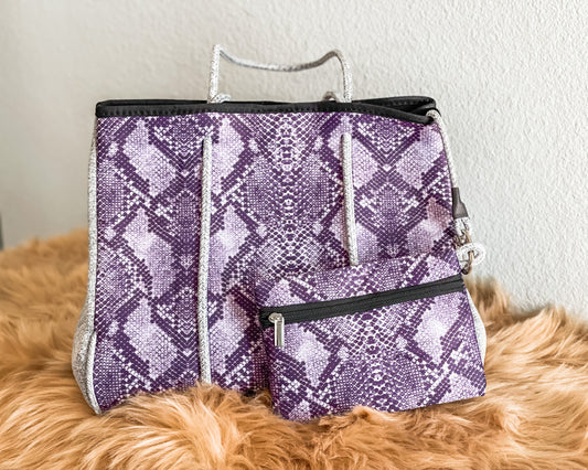 Persephone - Dark Snake Skin Print Neoprene Tote