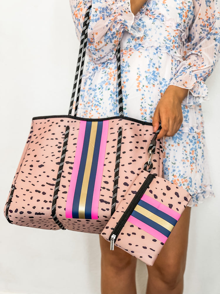 Cora - Mauve Printed Dots Neoprene Tote