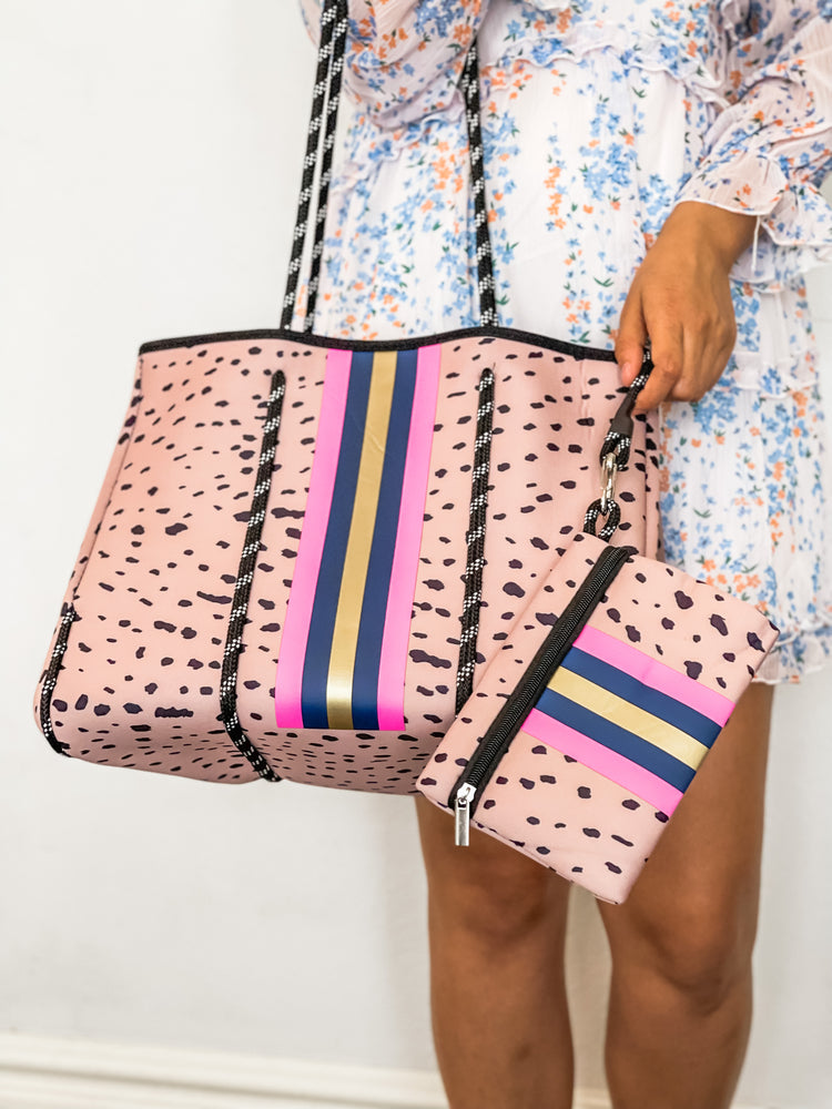 Cora - Mauve Printed Dots Neoprene Tote