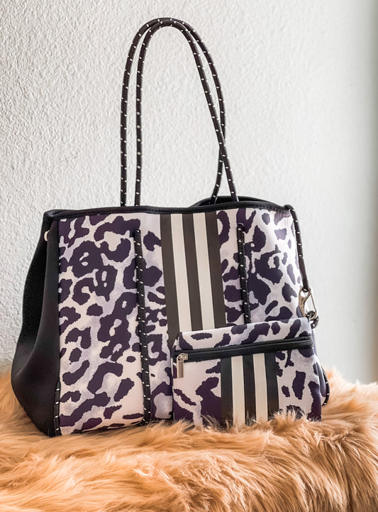 Ariadne - Black and White Cheetah Print Neoprene Tote