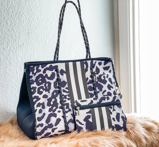 Ariadne - Black and White Cheetah Print Neoprene Tote