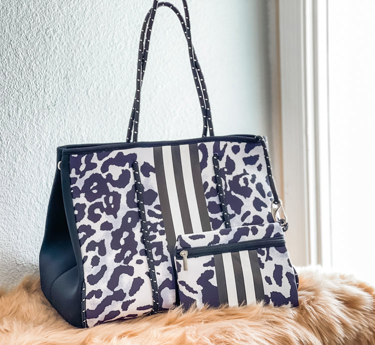 Ariadne - Black and White Cheetah Print Neoprene Tote