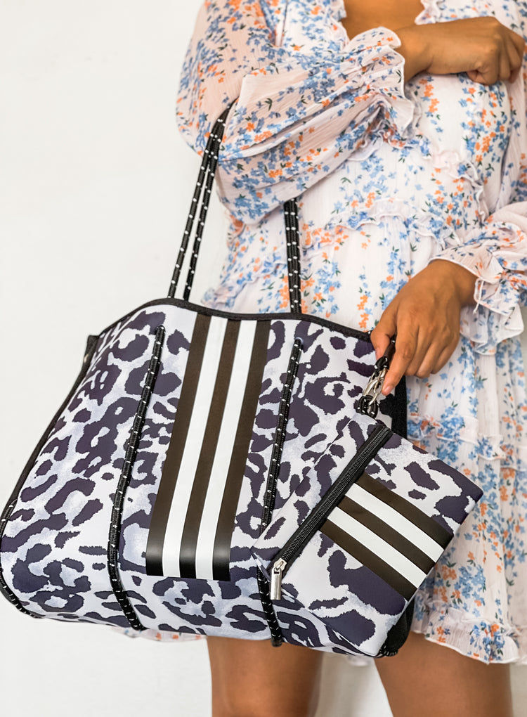 Ariadne - Black and White Cheetah Print Neoprene Tote