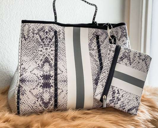 Maia - Light Snake Skin Printed Neoprene Tote