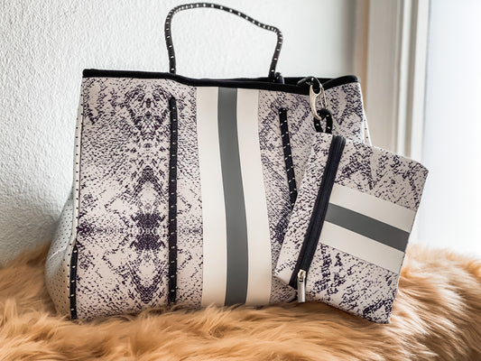 Maia - Light Snake Skin Printed Neoprene Tote