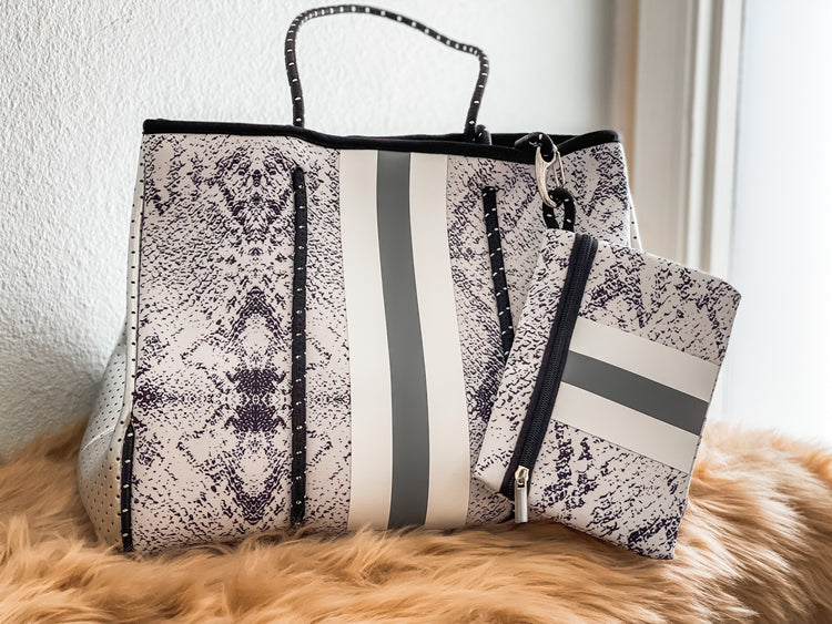 Maia - Light Snake Skin Printed Neoprene Tote