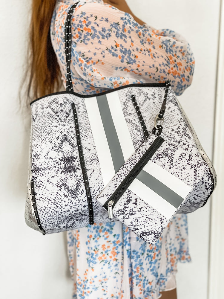 Maia - Light Snake Skin Printed Neoprene Tote