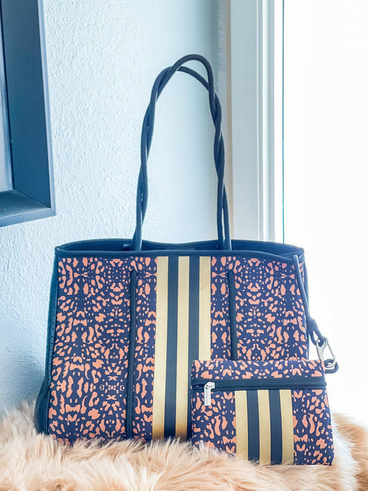 Rhea - Animal Print with Golden Printed Details Neoprene Tote