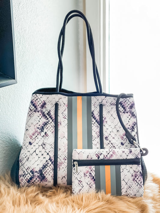 Nyx - Light Snake Skin With Green Details Neoprene Tote