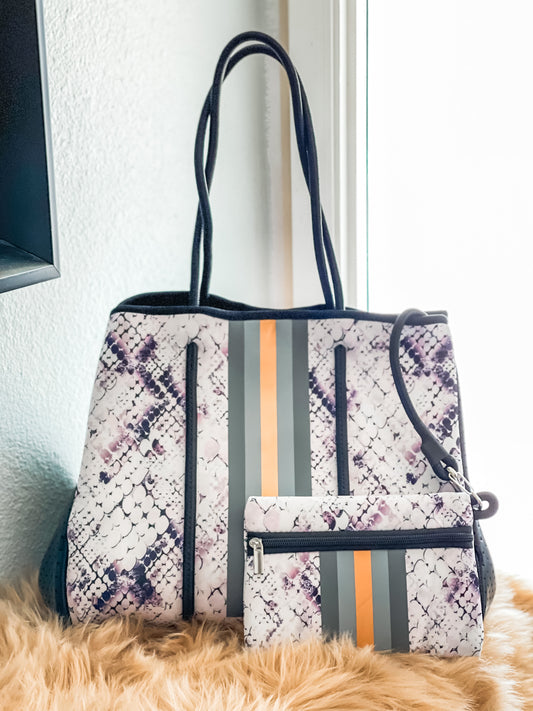 Nyx - Light Snake Skin With Green Details Neoprene Tote