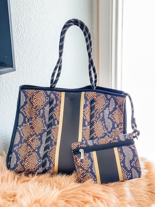 Hera - Snake Skin With Gold Details Printed Neoprene Tote