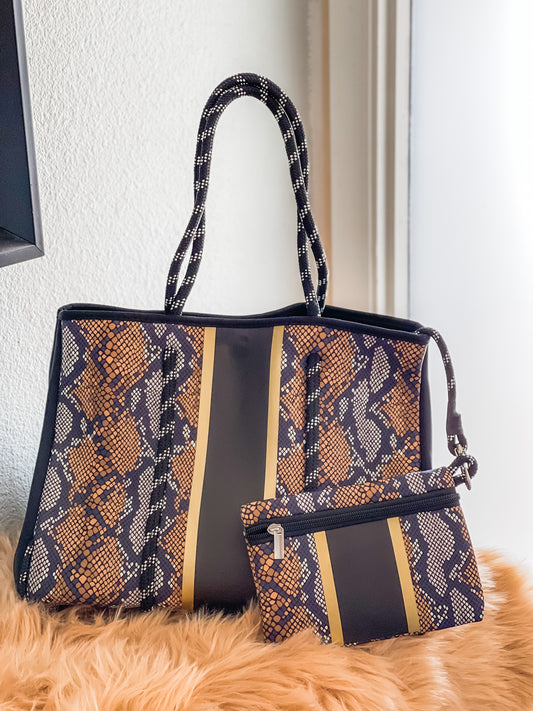 Hera - Snake Skin With Gold Details Printed Neoprene Tote