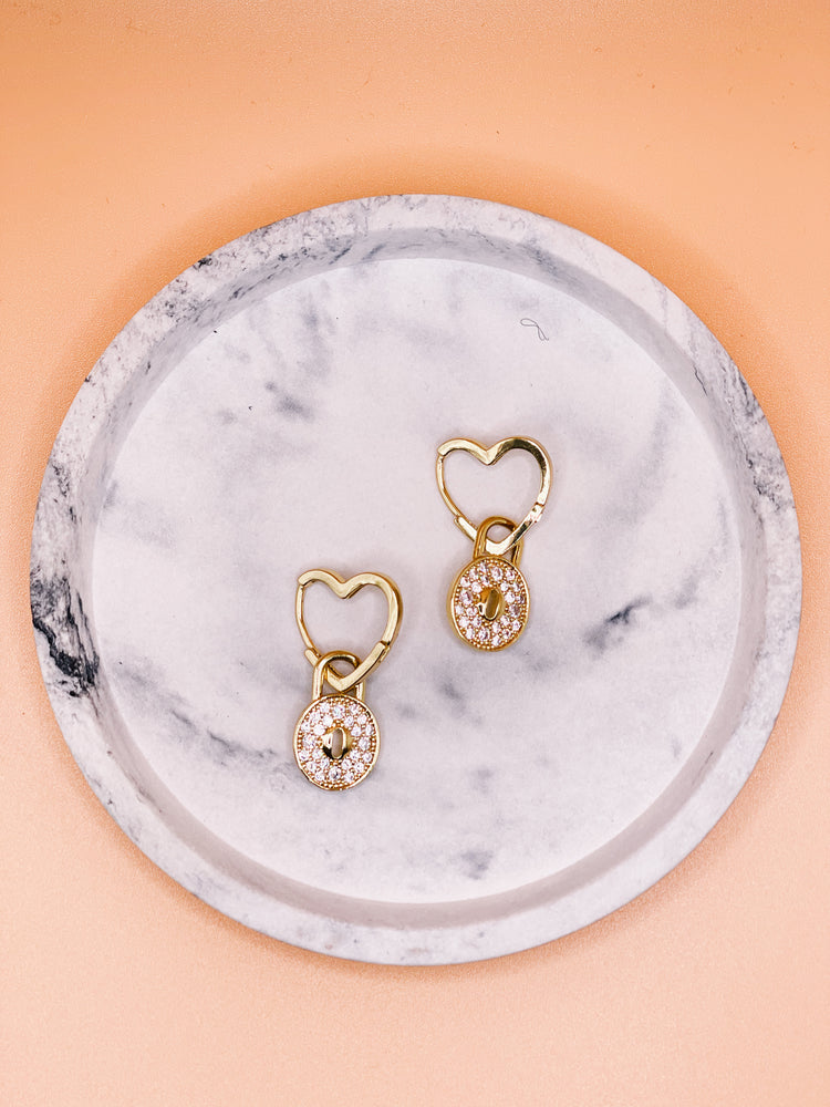 Alesia Gold Lock Round Drop Earrings