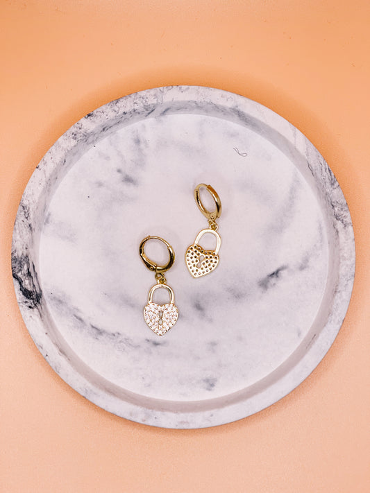 Alena Gold Lock Heart Drop Earrings