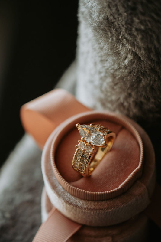 Love You a Lot Marquise Cut Cubic Zirconia Gold Ring