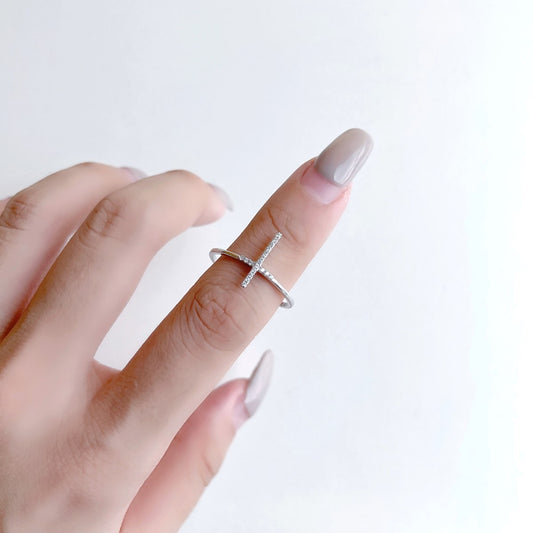 Cross Clear CZ Sterling Silver Ring
