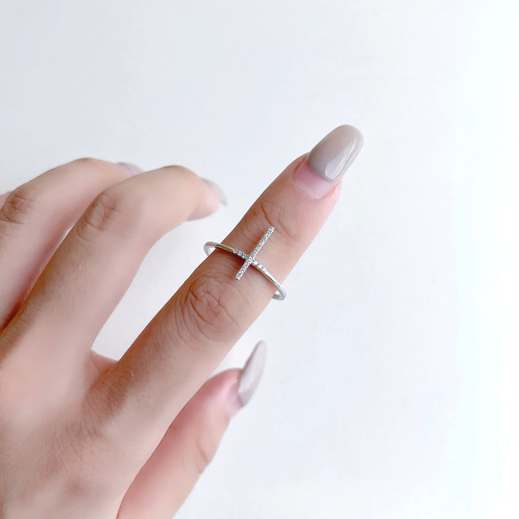Cross Clear CZ Sterling Silver Ring