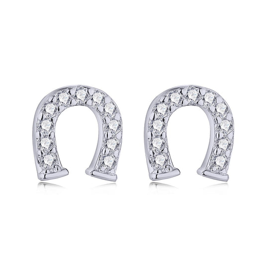 Horseshoe CZ Dainty Sterling Silver Earrings