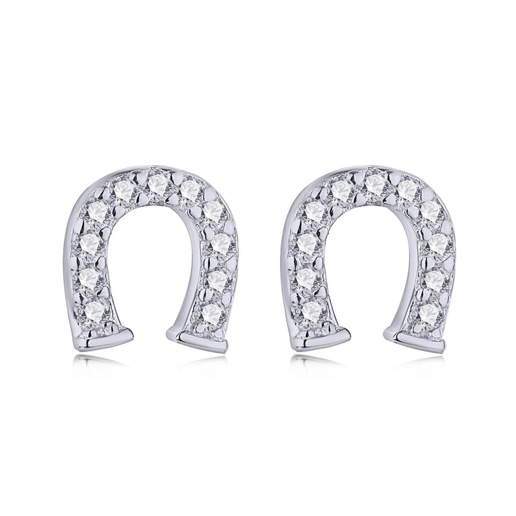 Horseshoe CZ Dainty Sterling Silver Earrings