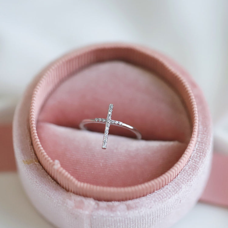 Cross Clear CZ Sterling Silver Ring