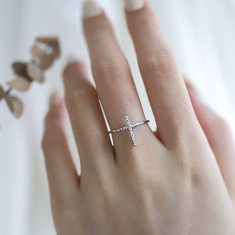 Cross Clear CZ Sterling Silver Ring