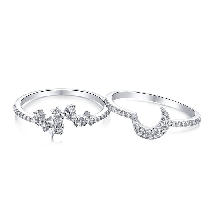 Luna Stars and Moon CZ Sterling Silver Ring