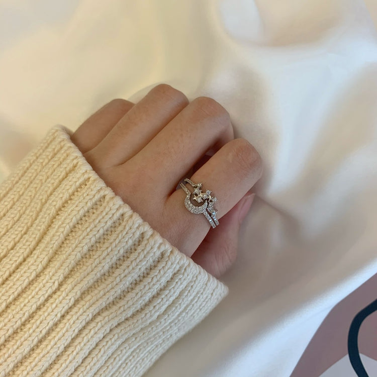 Luna Stars and Moon CZ Sterling Silver Ring