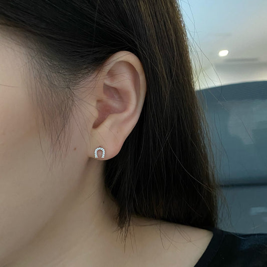 Horseshoe CZ Dainty Sterling Silver Earrings