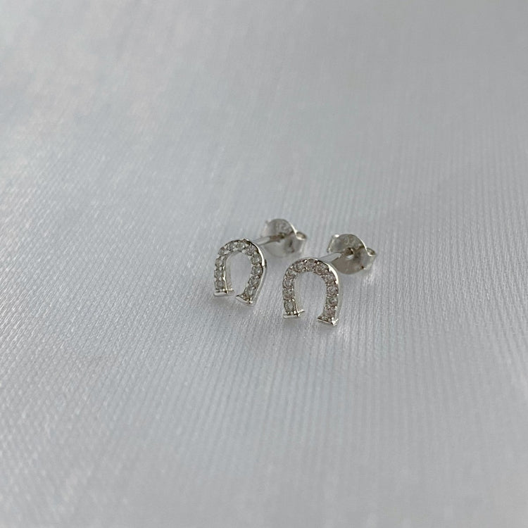 Horseshoe CZ Dainty Sterling Silver Earrings