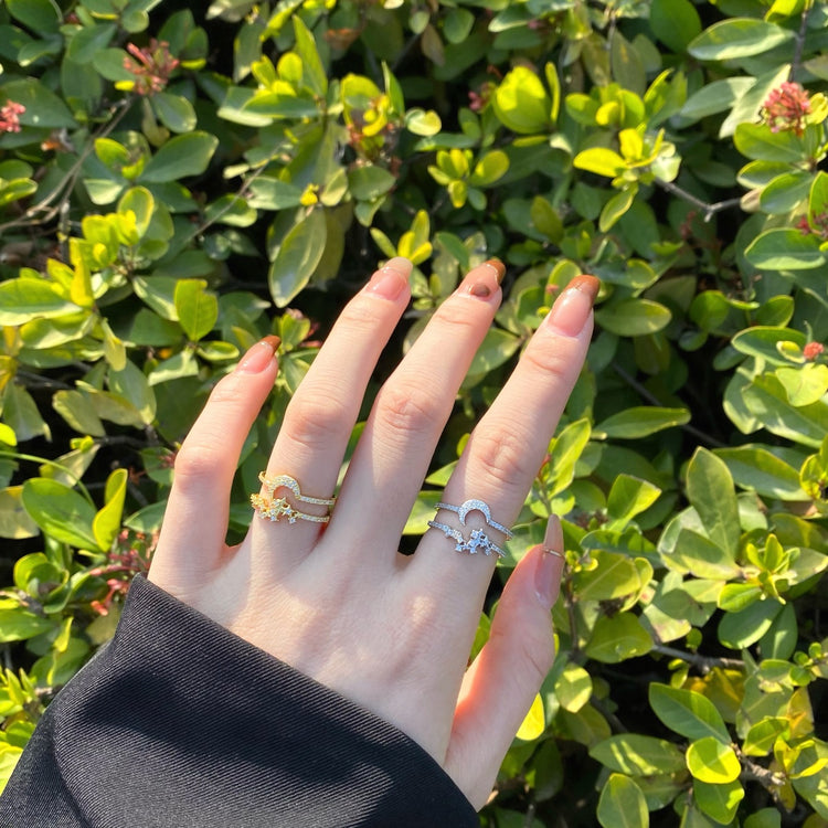 Luna Stars and Moon CZ Sterling Silver Ring