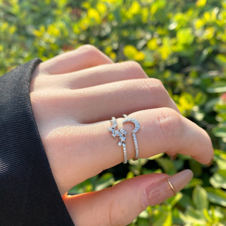 Luna Stars and Moon CZ Sterling Silver Ring