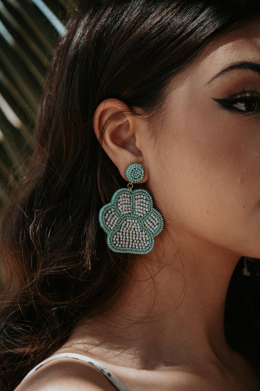 Beaded Studded Paw Print in Mint