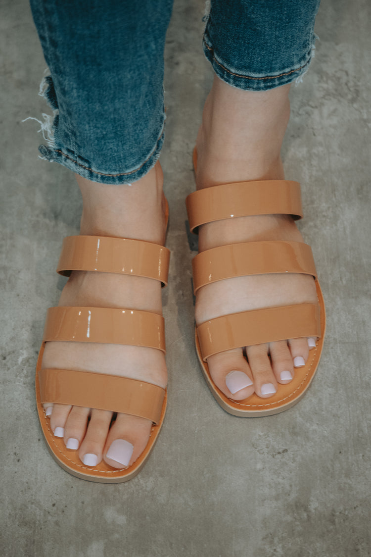 Jamie Triple Strap Sandal in Tan