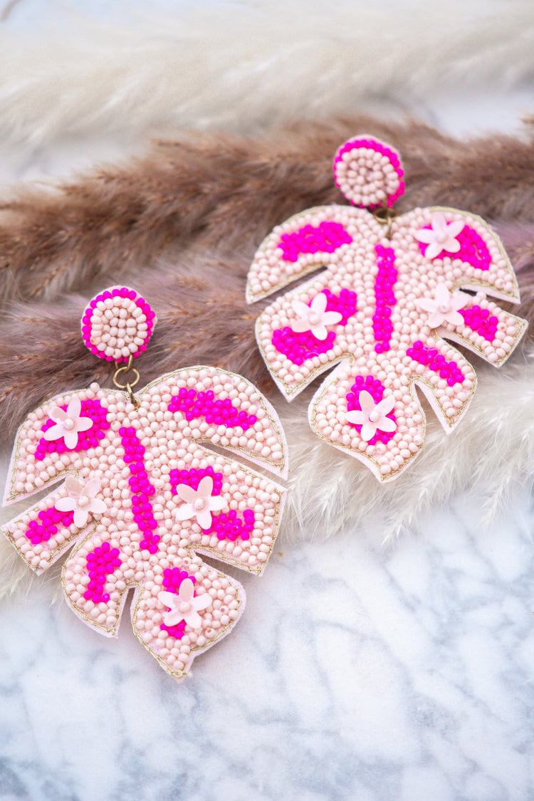 Gianna Seed Beaded Earring in in Pink